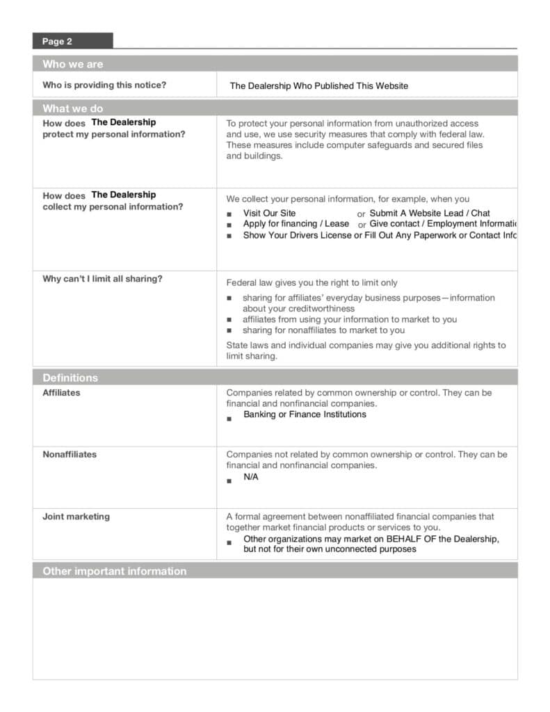 Politica de Privacidad en Greenway Kia at the Avenues